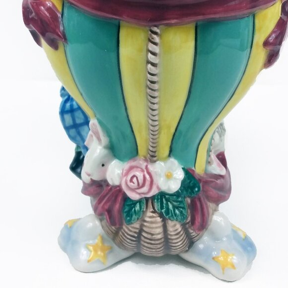 Vintage 1995 Fitz & Floyd Bunnies Hot Air Balloon Cookie Jar - Picture 10 of 13